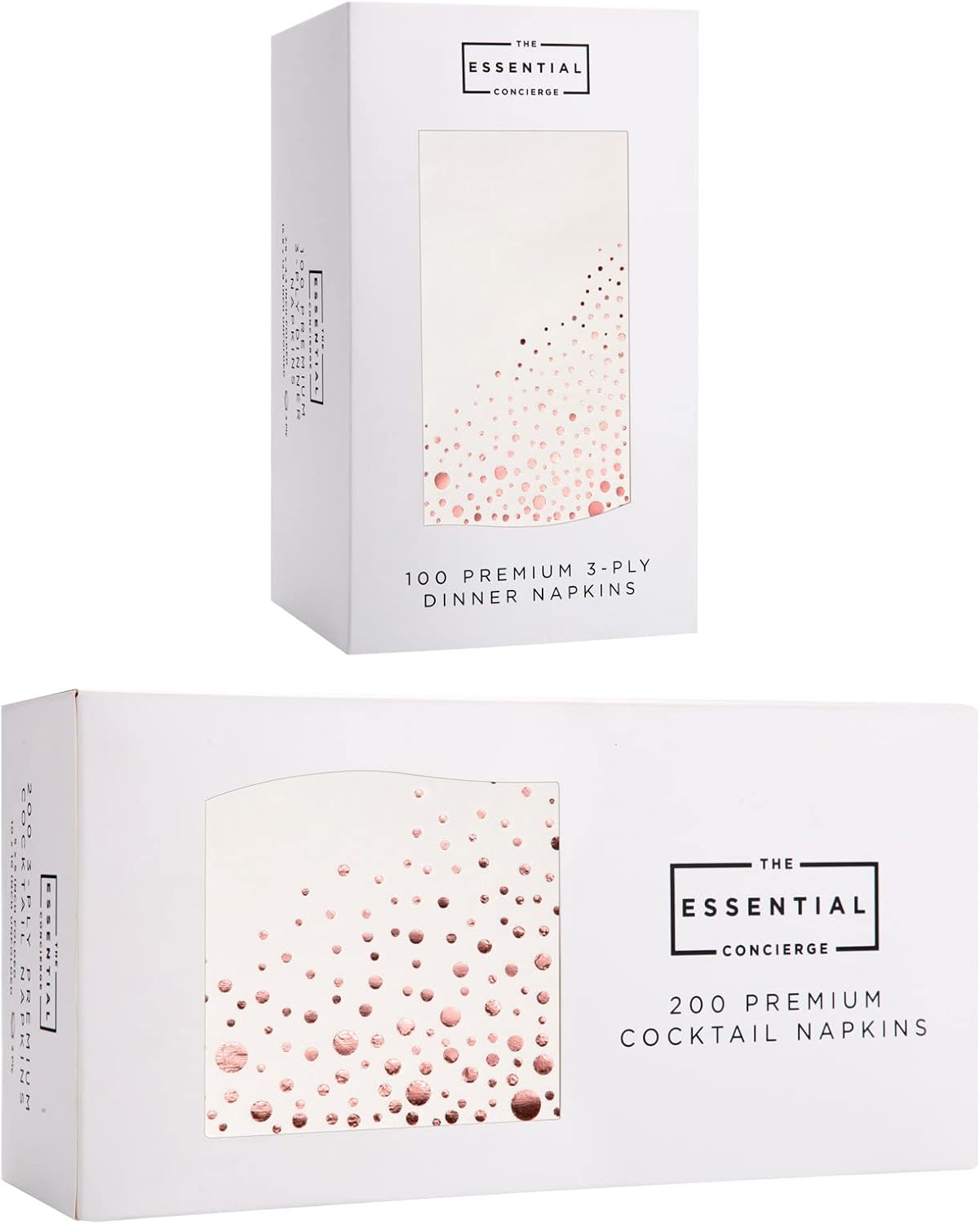 300 Stylish Rose Gold Napkin Party Pack - 200 Rose Gold Cocktail Napkins (5 x 5 Inch) and 100 Dinner Napkins (7.5 x 4.25 Inch) - Add Sparkle to your Event with Party Napkins