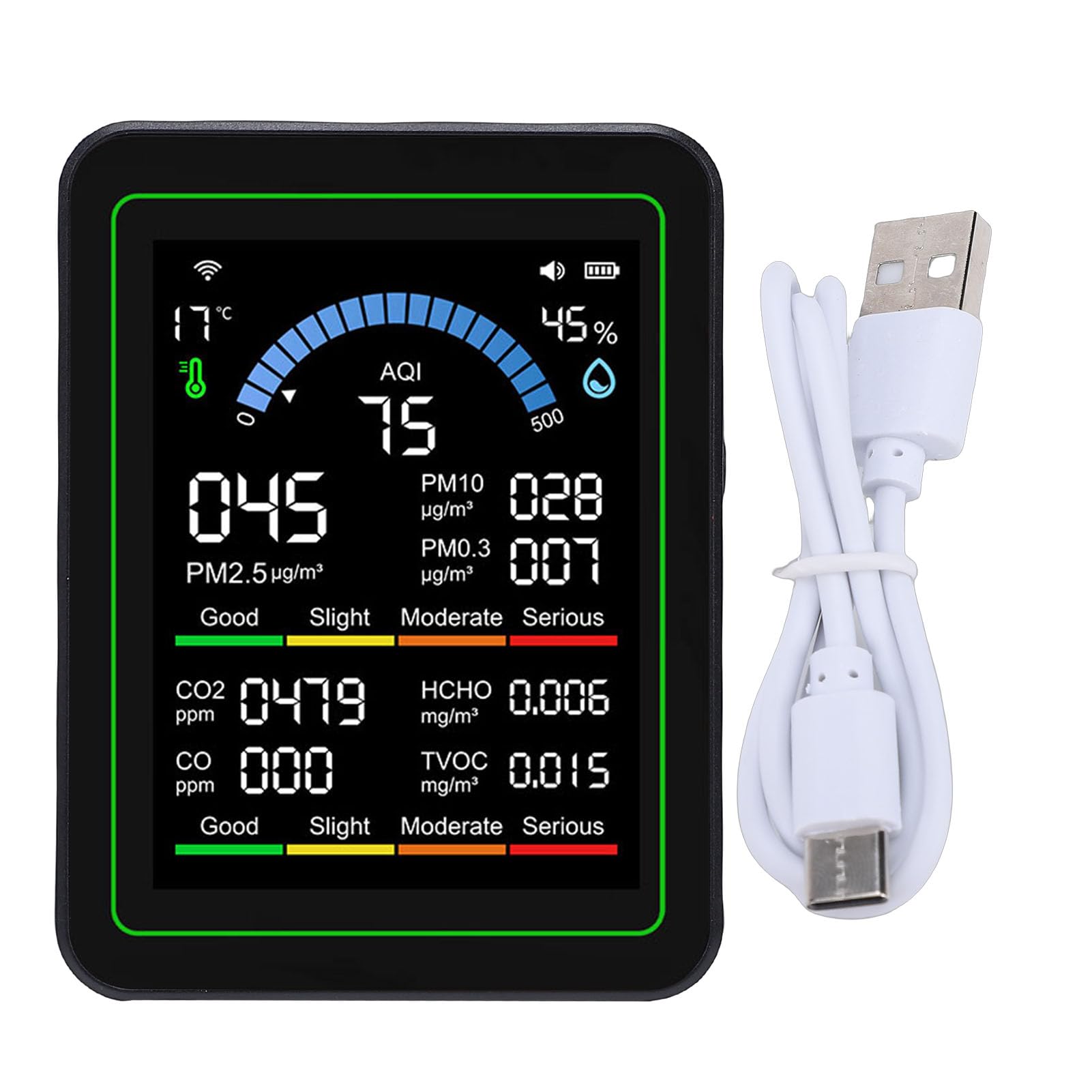 Detector de Calidad del Aire 10 en 1, Monitor Portátil de Calidad del Aire Interior para CO2 TVOC HCHO PM2.5 PM10 PM0.3, Soporte de Aplicación Inteligente para Oficina en Casa