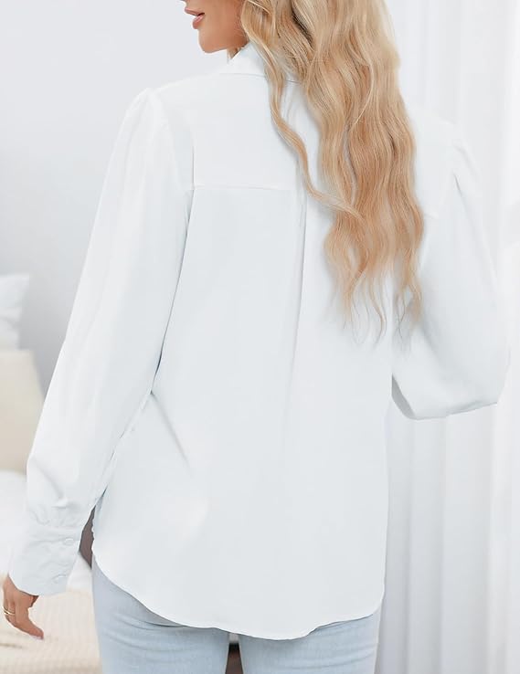 Zeagoo Blouse dames korte mouwen hemdblouse business hemd V-hals blouses elegant bovenstuk met knopen satijn overhemden casual shirt S-XXL, wit, XXL