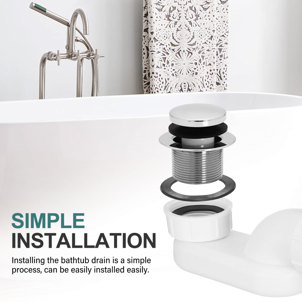 Uonlytech Kit Di Scarico Vasca Da Bagno E Flessibile E Autoportante Sifone Piatto A Basso Profilo Per Scarico Vasca Da Bagno