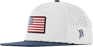 Branded Bills Old Glory Flat 5 Panel Rope Hat for Men | Raised PVC rubber patch, moisture-wicking sweatband, breathable perforated side panels, water-resistant shell