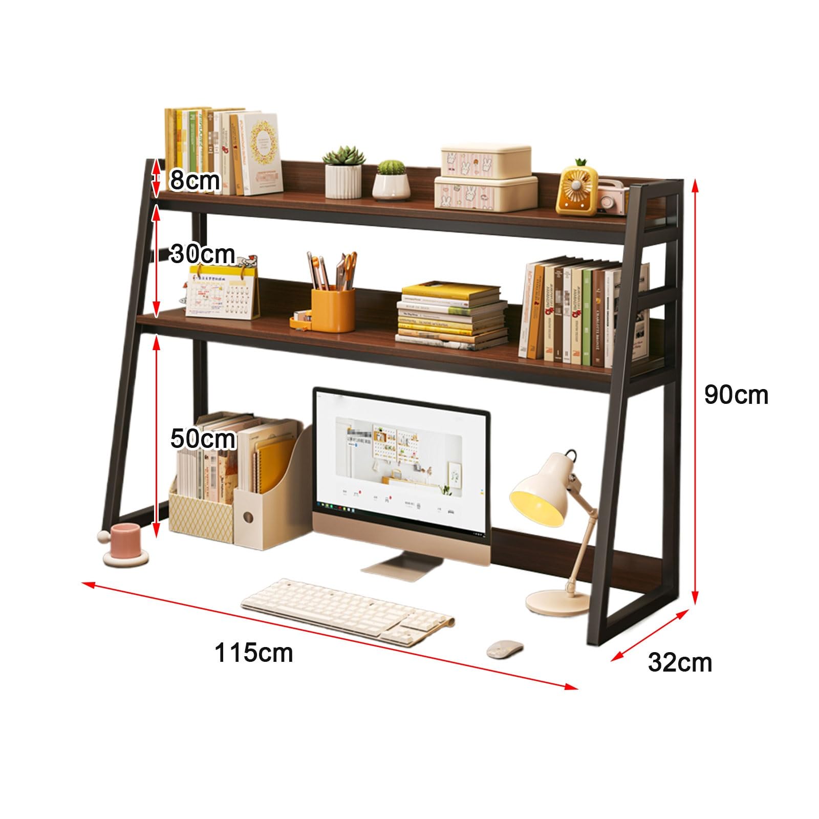 Generico Scrivania Moderna a 2 Ripiani con vani a Giorno, Robusta Struttura in Acciaio, Elegante Finitura Bianca, Perfetta per L'Ufficio Domestico e la Camera da Letto, Design salvaspazio.