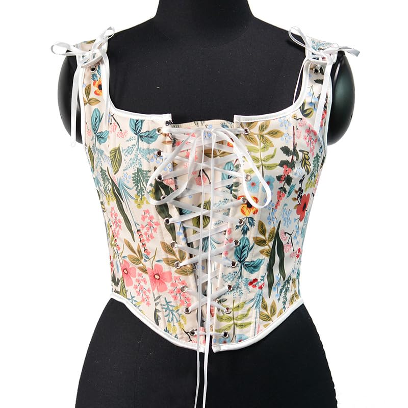 Image of CONCINEROS Women's Summer Vintage Floral Renaissance Corset Top for Women Y2k Tops Sleeveless Drawstring Crop Top