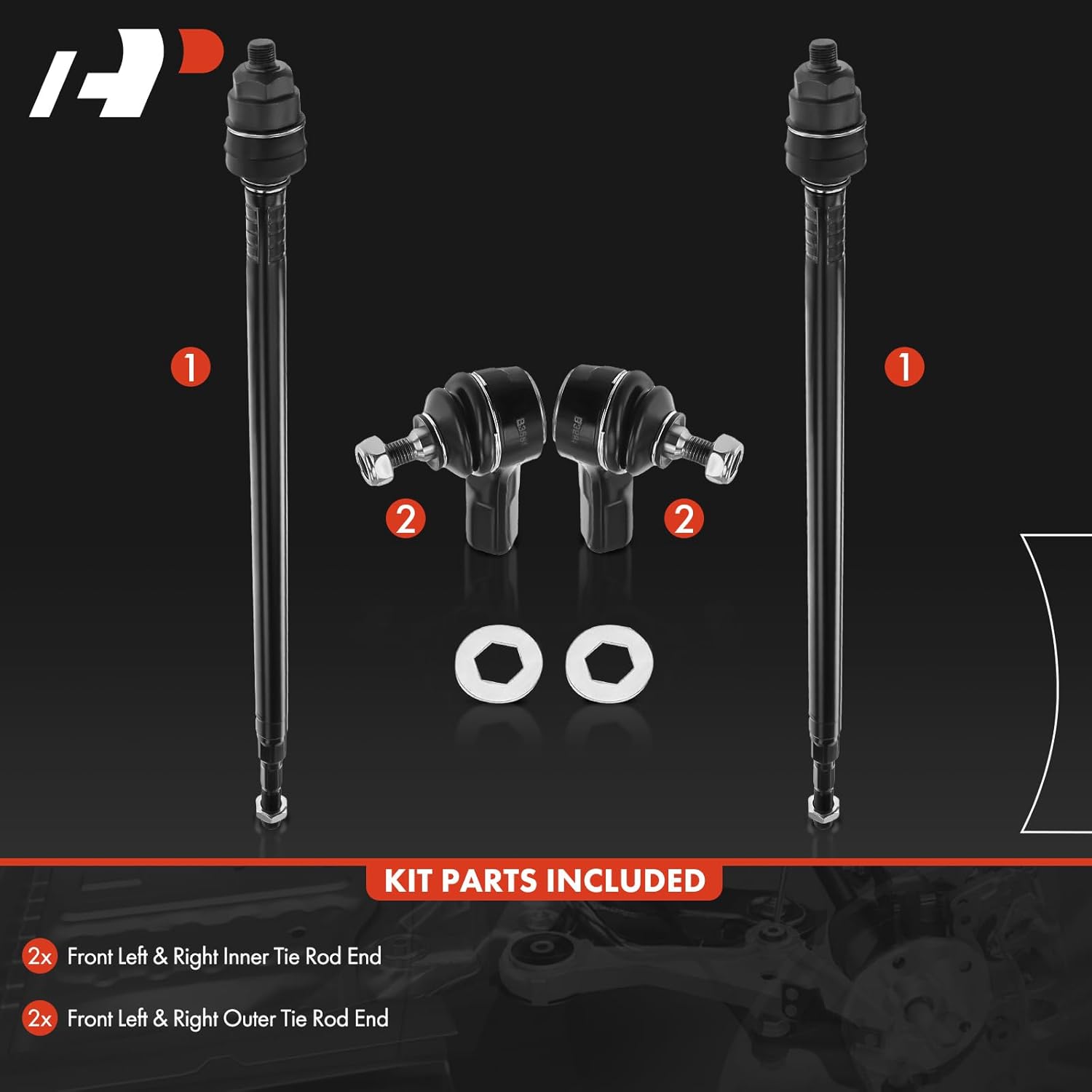 A-Premium Set of 4, Front Inner & Outer Tie Rod End Kit, Compatible with Honda CR-V 2002 2003 2004 2005 2006