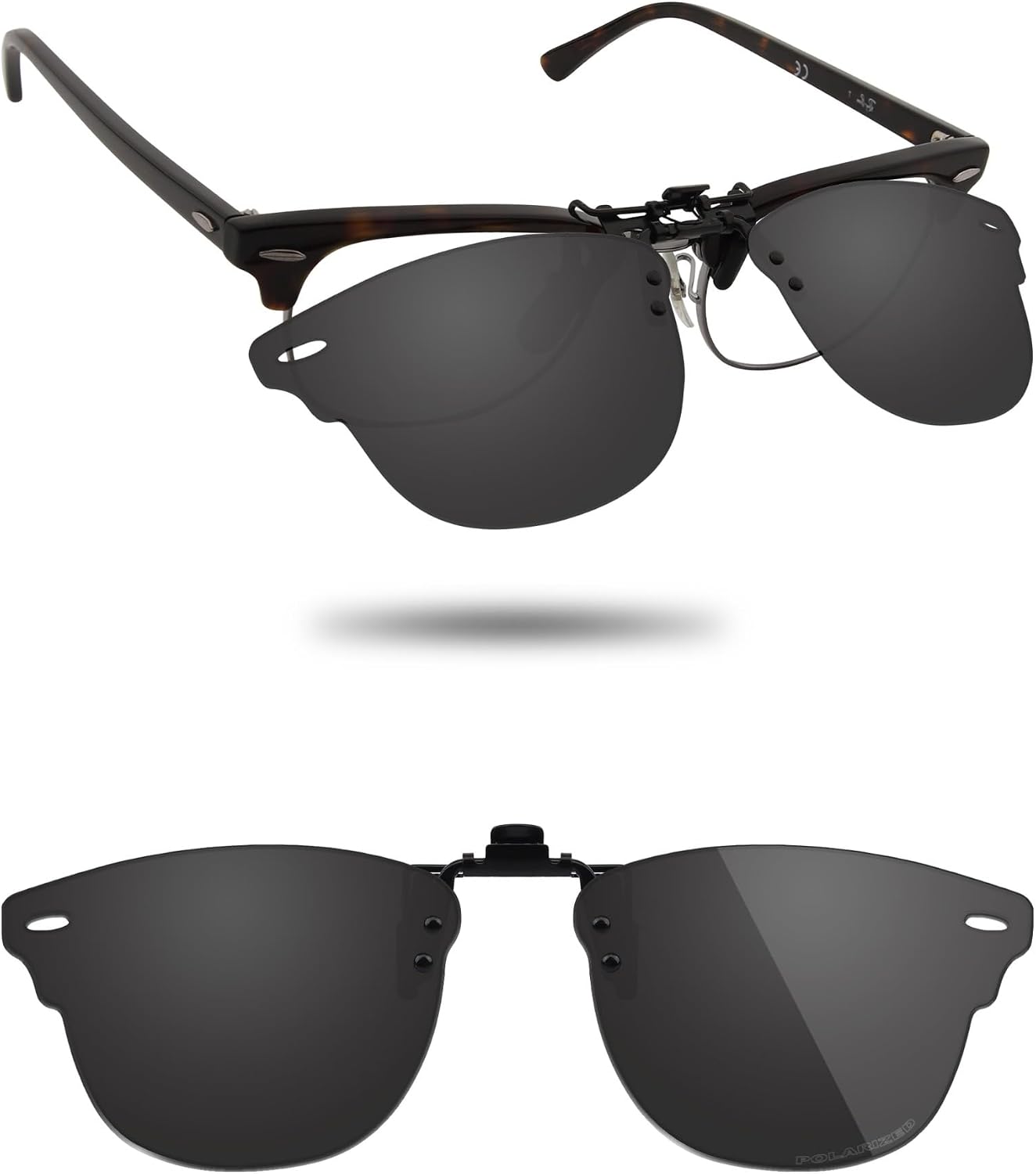Fiskr Polarized Clip-On Sunglasses Flip Up Anti-Glare UV Protection Glasses for Ray-Ban RB5154 49mm - Compact Fit