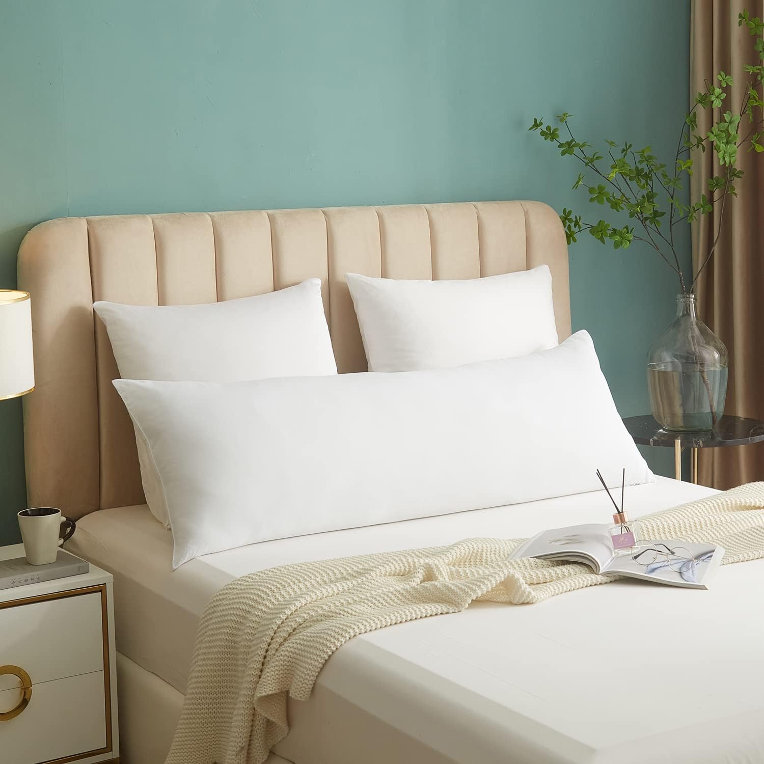 BEDDINGOLOGY Long Body Pillow for Adults - 20x54 Full Big Pillows for Bed - Soft Down Alternative Pillows for Sleeping(White) : Home & Kitchen