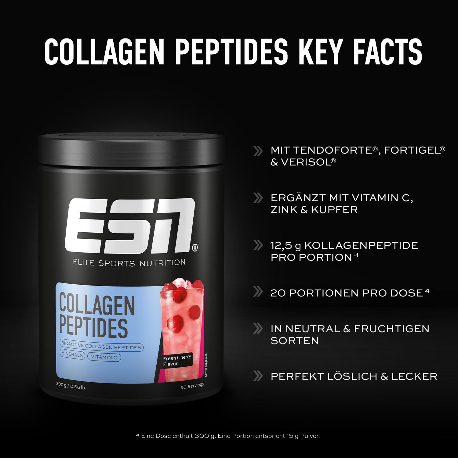 ESN Collagen Peptides, 2 x 300 g Fresh Cherry - made in Germany