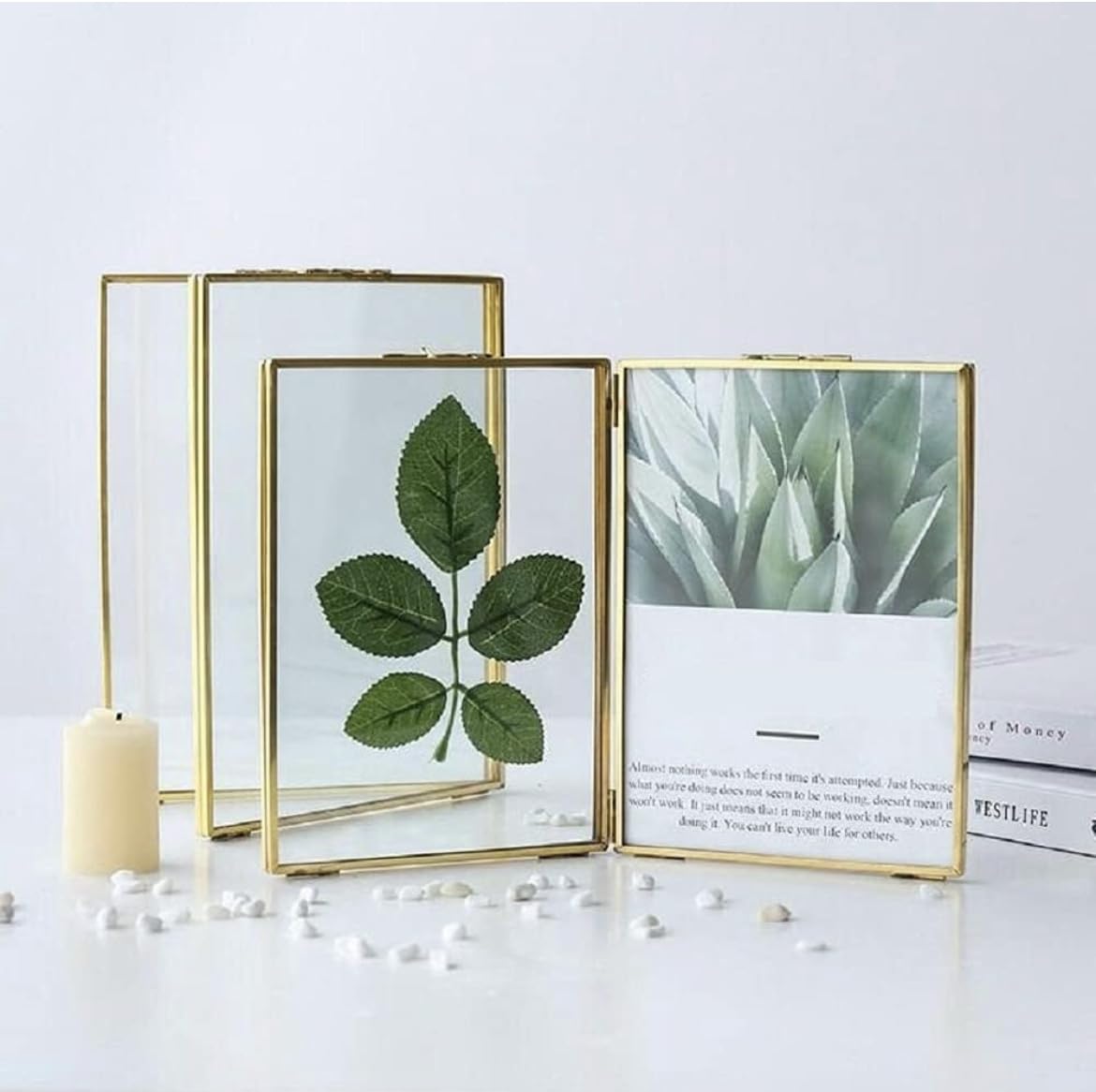 IAC Crafteriaaa Double Glass Brass Tabletop Free Standing Photo Frame