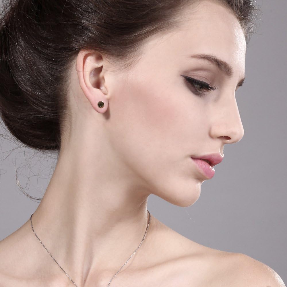 Gem Stone King Gemstone Birthstone Stud Earrings for Women Men | 18K Yellow Gold Plated | Round 5MM | Fine Jewelry Gifts for Her Him Mom Dad Wife