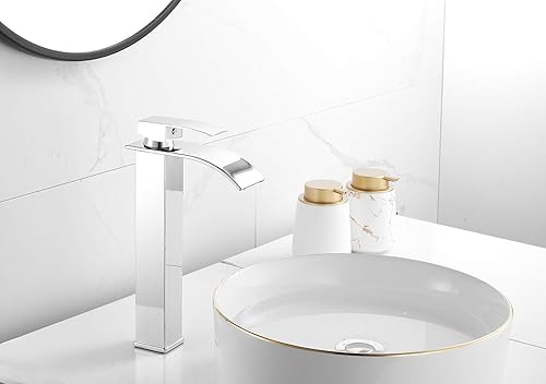 Miniatura 5 de Grifo cromado para fregadero de baño, cascada, grifo alto de un solo orificio, para lavabo, mezclador, montaje en cubierta, comercial