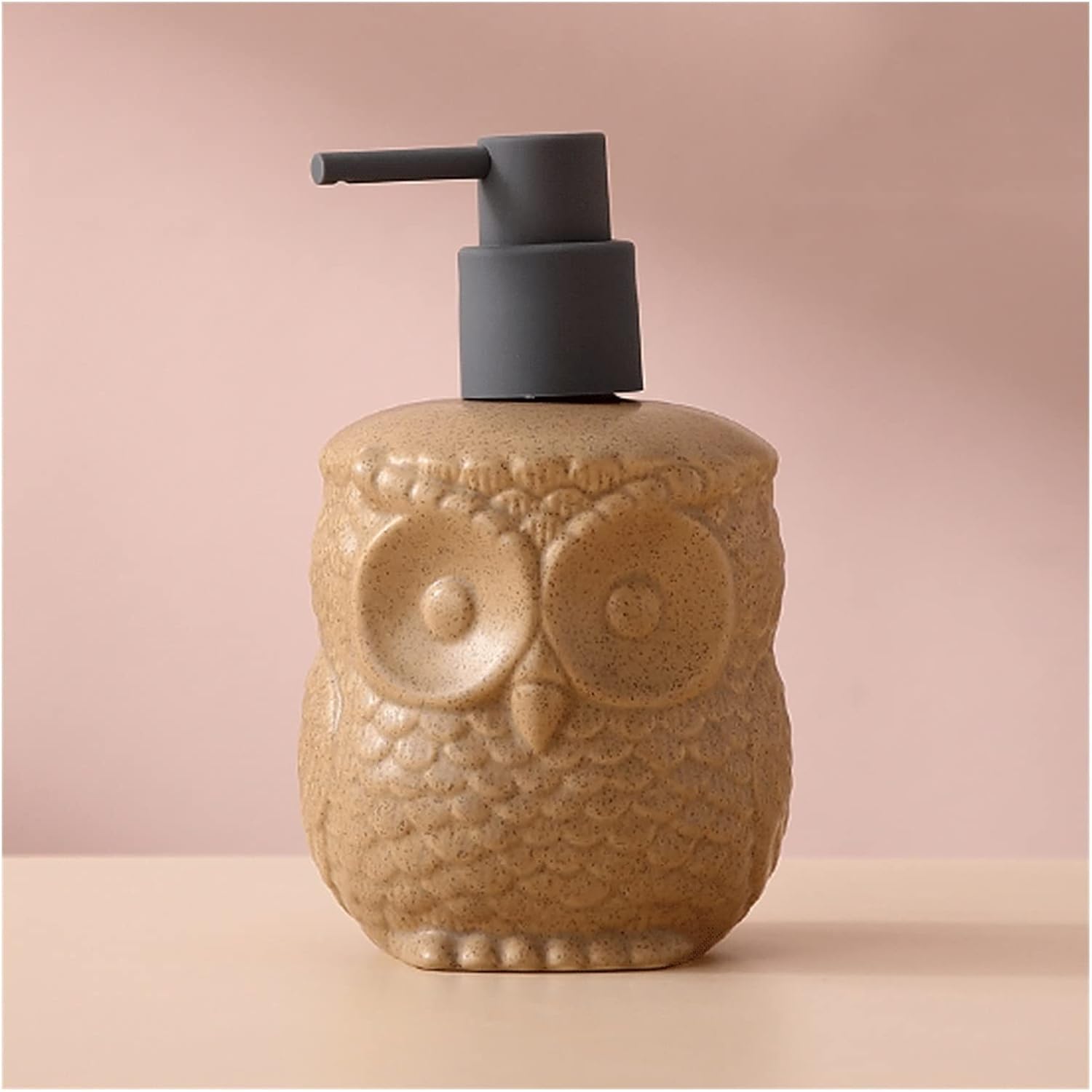Soap Dispenser, Countertop Ceramic Lotion Dispenser, Cute Owl Shape Bathroom Pump Bottle for Body Wash, Shampoo 440ml/14.8oz