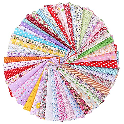 50pcs Fabric Squares for Sewing, 10 * 10cm Squares Patchwork, Quilting, and DIY Crafts, with Floral Patterns, Cotton Material for Sewing Quilting Crafting, Home Party Craft Fabric DIY Sewings Mask