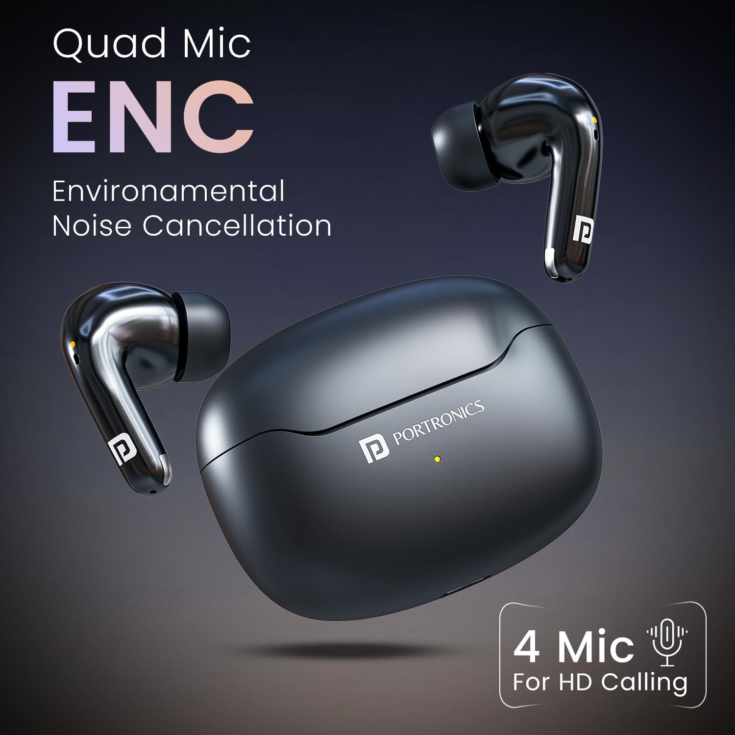Portronics Harmonics Twins 33 ANC Earbud showing Active Noise Cancellation