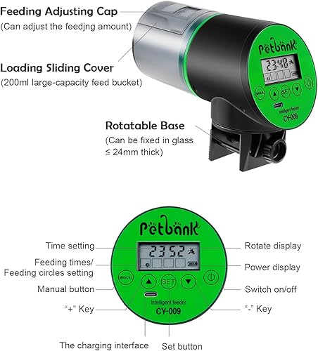 Miniatura 8 de Alimentador automático de peces para acuarios, dispensador automático de alimentos para peces recargable con cable de carga USB, pantalla LCD