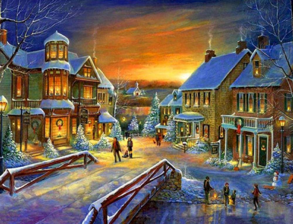 Peinture par numéro ville sous la neige pour illuminer votre salon lors des soirées d'hiver