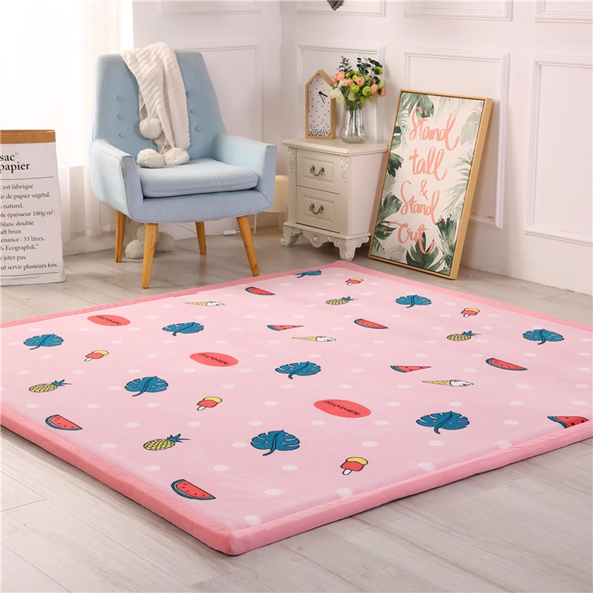 Dmkjdzsw Play Crawling mat for Nursery Baby, Extra Soft Activity Floor Mat for kids Playroom Bedroom-fruit-200 * 220cm — image 1