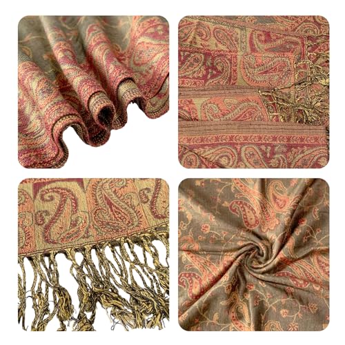 Image of Pashmina Scarf for Women Shawls and Wraps Reversible Paisley Vintage Jacquard Soft Silky Rave Scarves Men