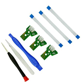 CTHTBZ 3pcs JDS-040 Replacement Charging Port for PlayStation 4 PS4 Controller,Assembly Charger Socket Board Connector Module for PS4, Flex Cable, Tool Screwdriver JDS-040
