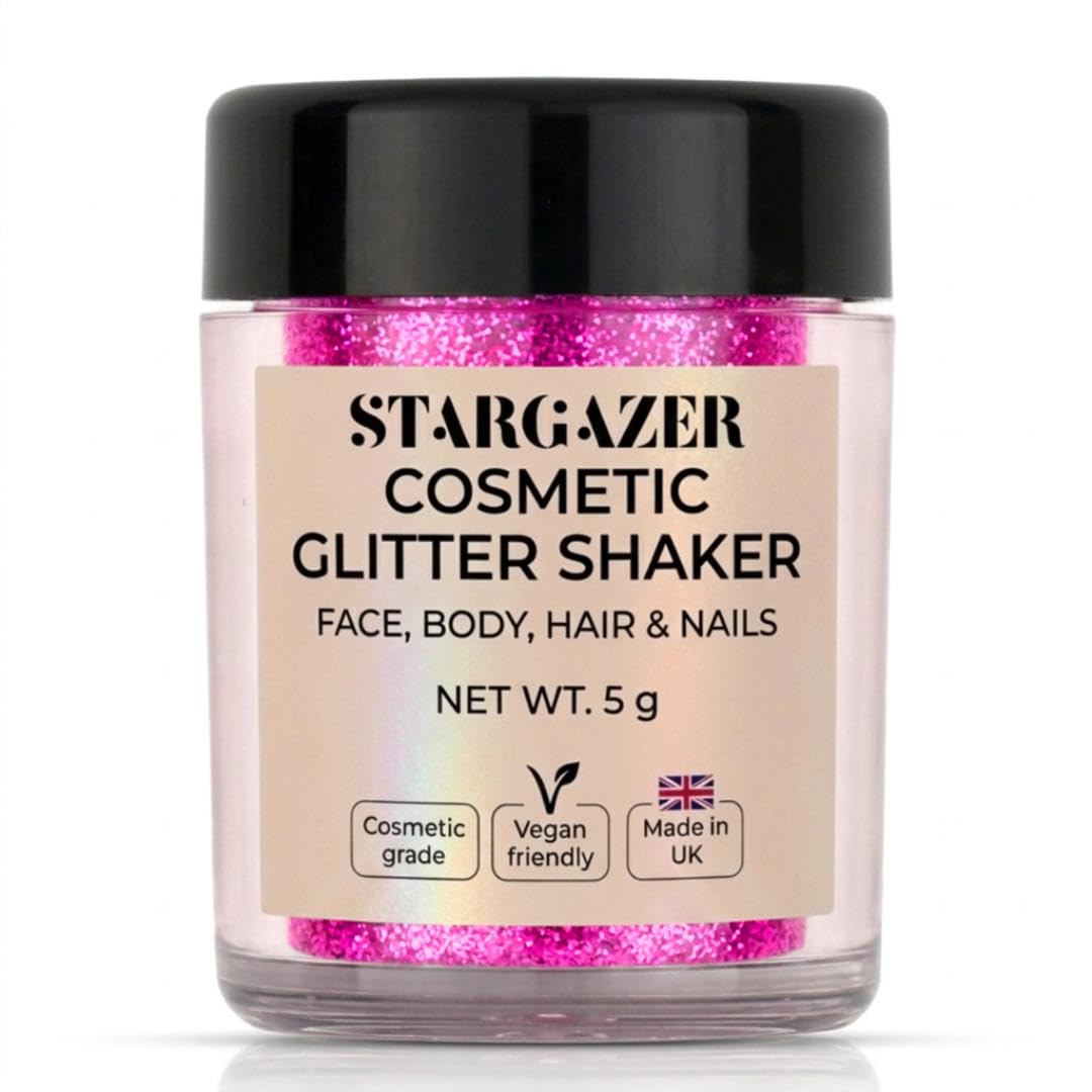 Stargazer UV Pink Neon Body Glitter Shaker - Fine Glitter for Face, Body, Eyes, Hair & Nails - UV Reactive Festival & Party Makeup - Cruelty-Free
