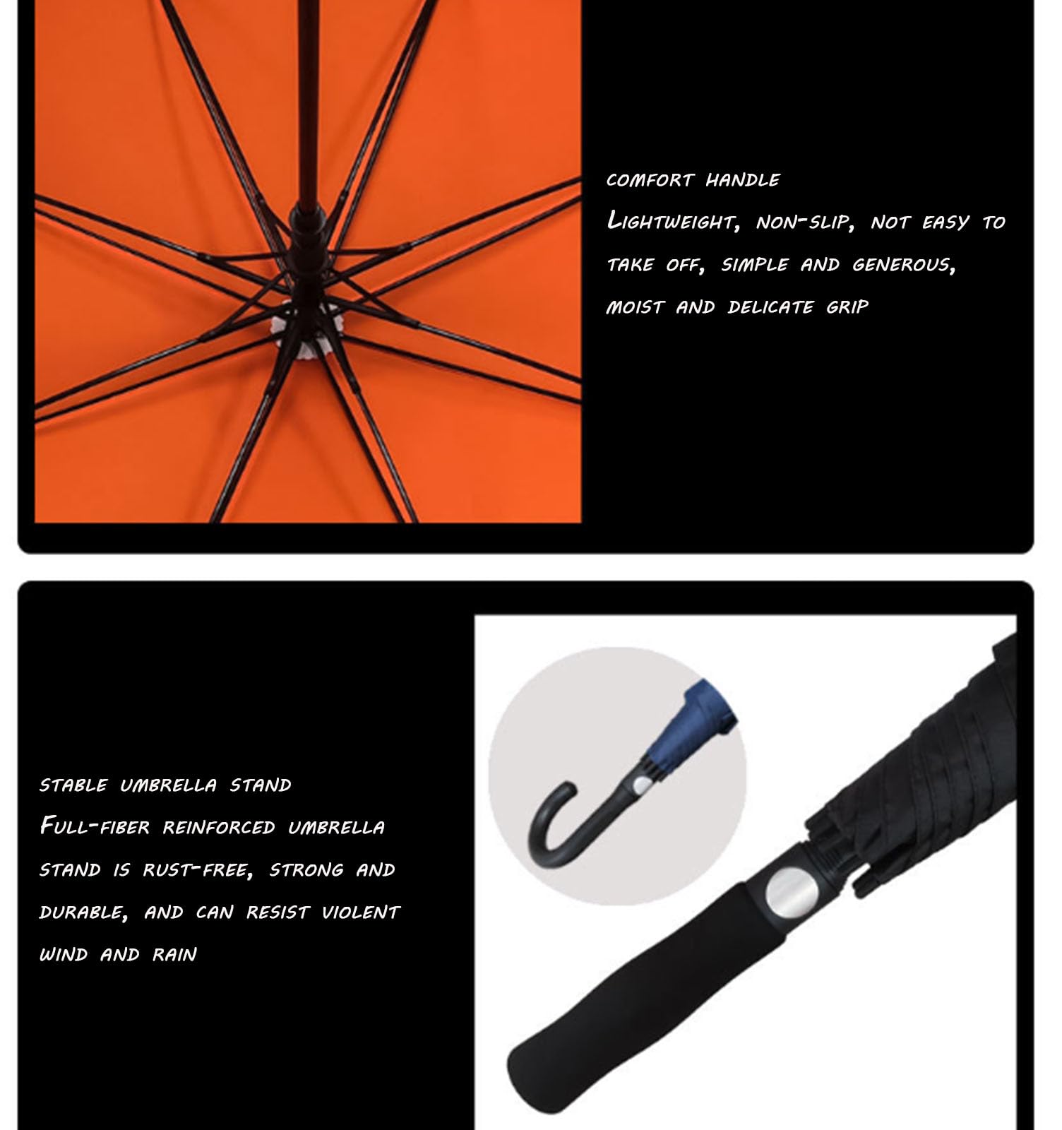 Parasol dwuwarstwowy, duży rozmiar 150 CM z włókna szklanego, biznesowy parasol z długim uchwytem, ​​prosty parasol golfowy, parasol reklamowy na prezenty (orange)