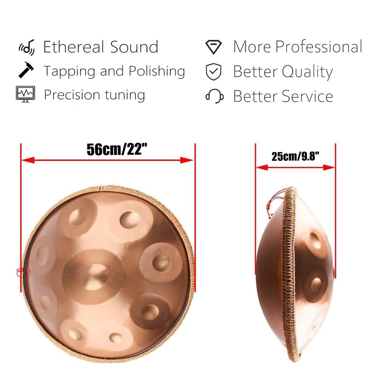 Handpan Tamburo a Mano Strumento a Percussione 432Hz Re Minore 9 Note – Tamburo in Acciaio 22 Pollici con Bacchette e Supporto per Meditazione Yoga e Principianti(blu,432HZ/12Note)