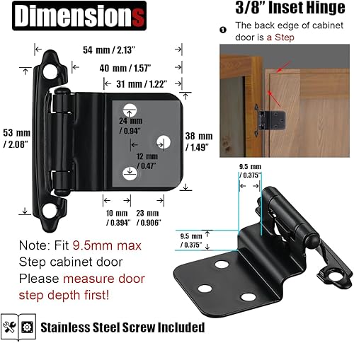 Miniatura 2 de JQK CH201-ORB-P20 - Bisagras para puerta de gabinete de 38 pulgadas, bronce aceitado, paquete de 20 unidades, 10 pares de bisagras de cierre