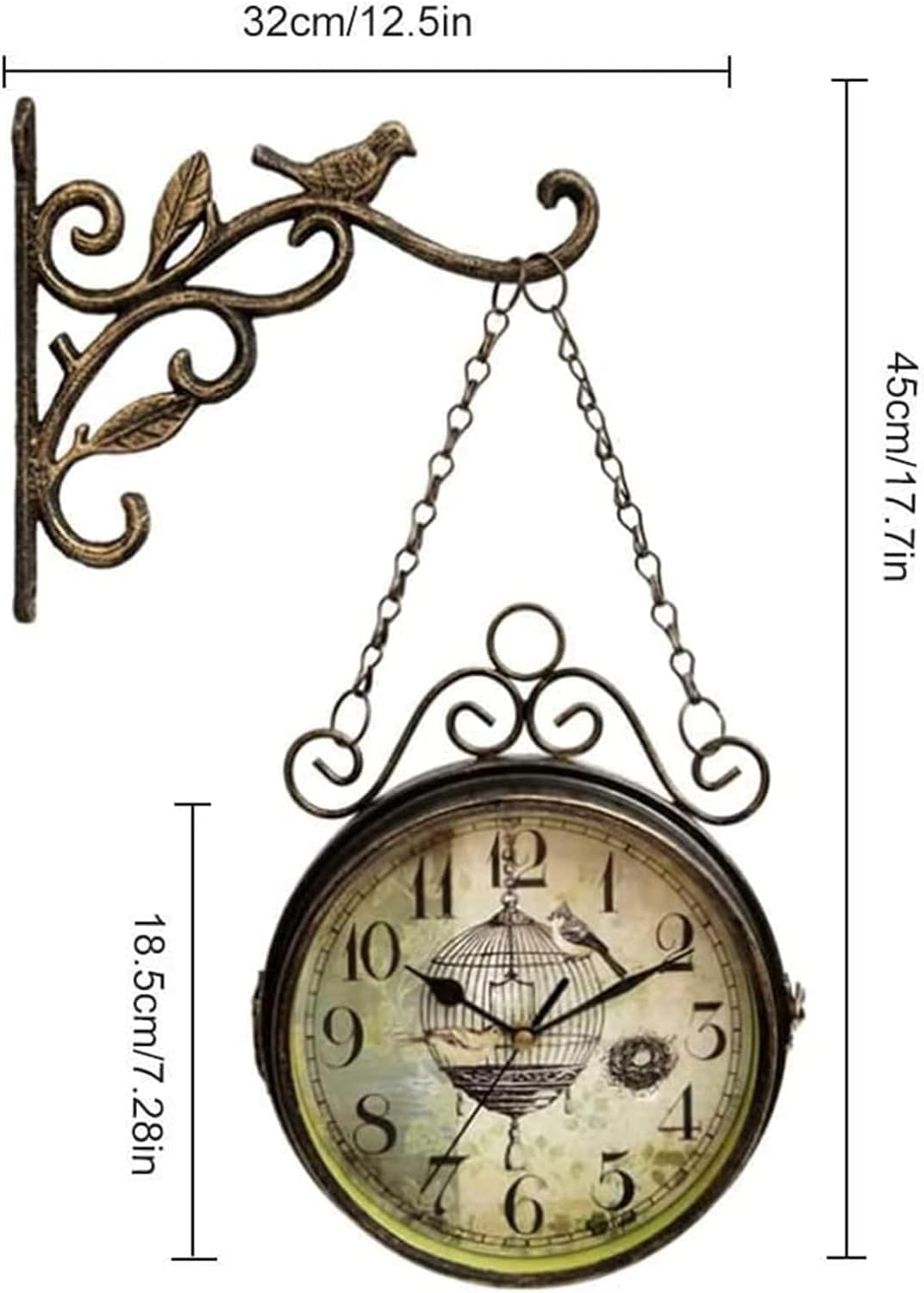 Outdoor double-sided clock retro double-sided wall clock garden double-sided wall clock clock double-sided clock bronze simple iron clock living room decoration double-sided wall clock iron clock