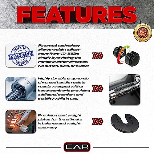 Cap Barbell 55 Lb Single Adjustable Dumbbell With Contoured Full Rotation Handle, Honeycomb Black And Chrome Handle (Sdbais-055G6) #TOP20