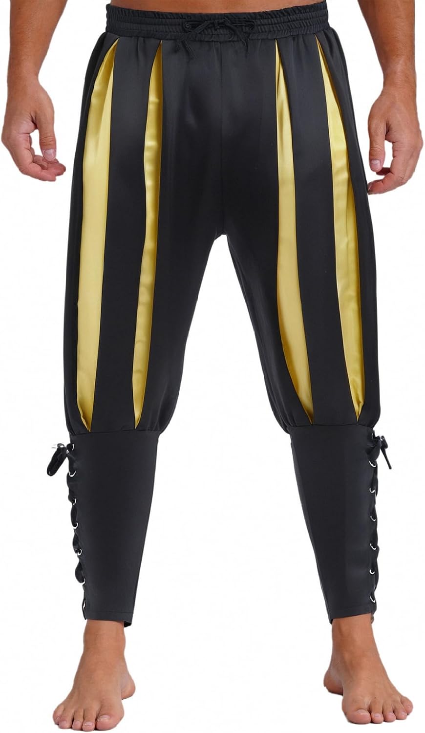 Men's Color Block Panels Harem Pirate Pants Elastic Waist Ankle Banded for Halloween Party