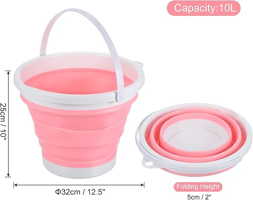 Miniatura 2 de PATIKIL Cubo plegable de 10 L, cubo de playa plegable portátil de plástico para exteriores, para camping, pesca, lavado de autos, color rosa