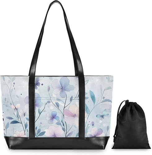 Miniatura 2 de Simple Fresh Blue Flower Bloom professional tote laptop bag for women with zipper work tote bags with lunch maletin ejecutivo para mujer