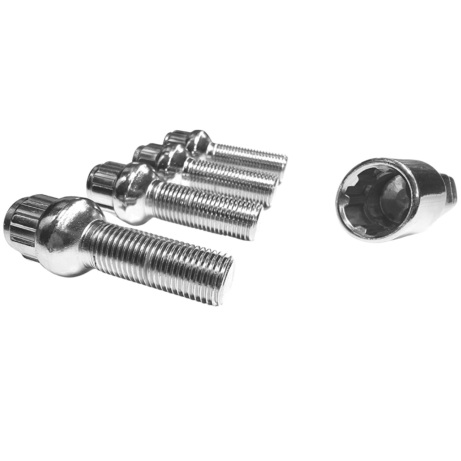 Felgenschloss M14x1,5x35mm Kugelbund R14 kompatibel mit Audi Bentley Ford Porsche Seat VW 4x silberne