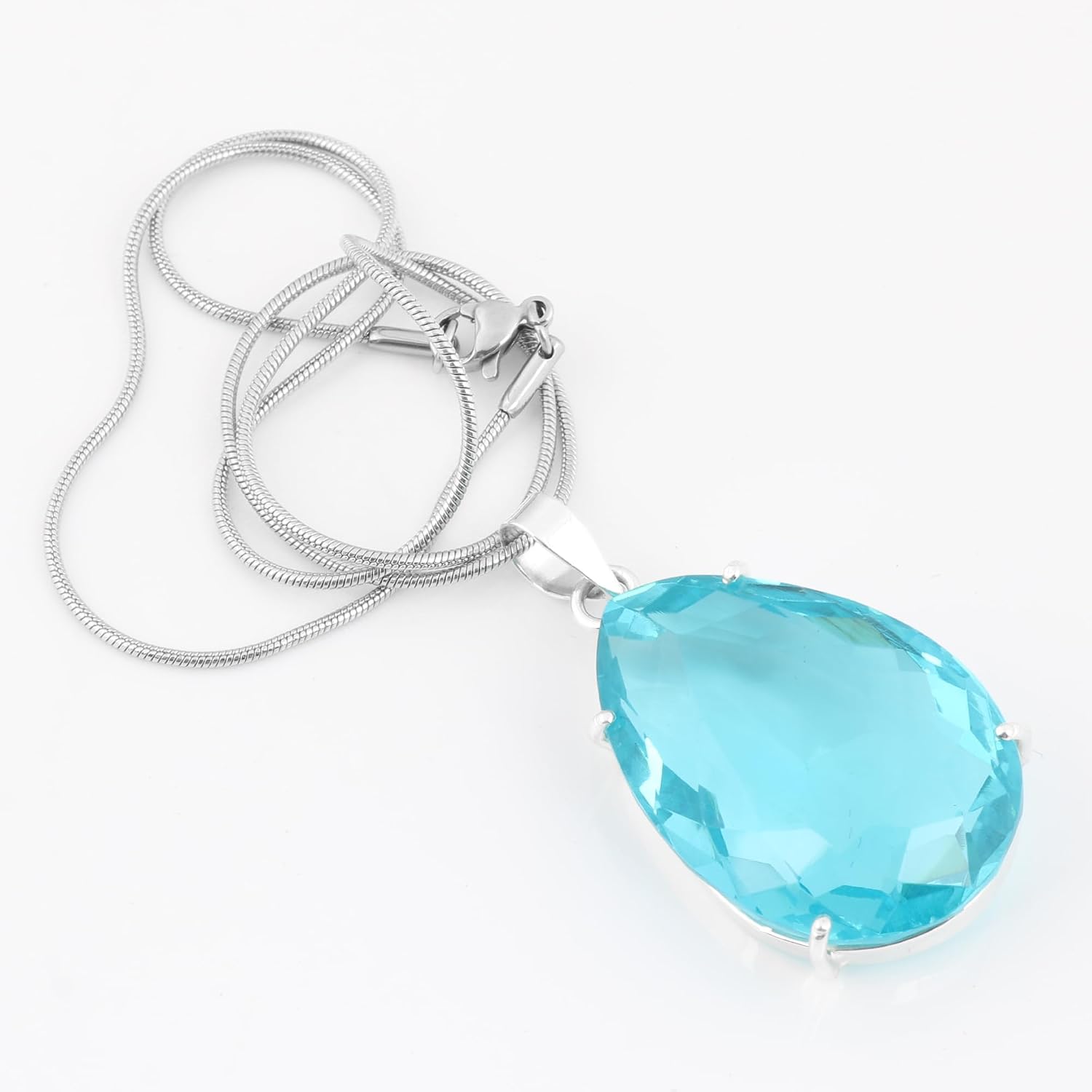 GEMHUB Sterling Silver Necklace 50-99 Carat Pear Shaped Gemstone Pendant for Women