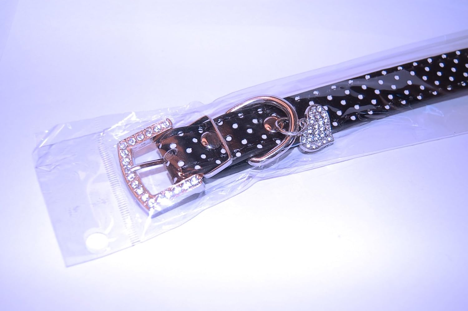 "Spotty Dog" PU Leather Dog or Puppy Collar with Diamond Buckle and Cute Rhinestone Heart Charm (Extra Small (8-10.5 inch neck) - Image 5