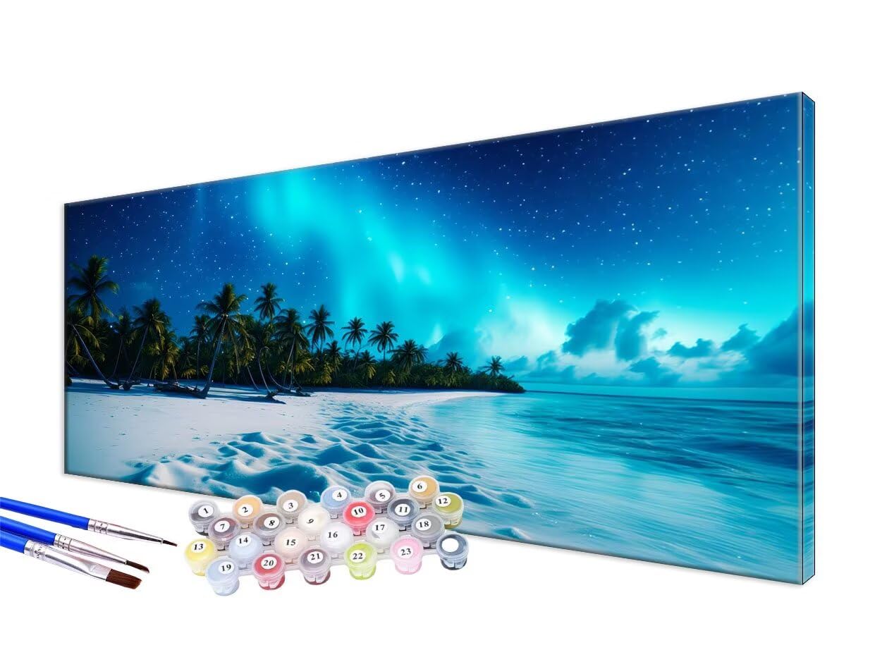 Pintar por Numeros Adultos 100x200cm, DIY Pintar por Numeros Aurora Pintura por Numeros, Cuadros para Pintar por Numeros Manualidades Adultos, con Pinceles y Pigmento Acrílico, Sin Marco, Playa JC-762