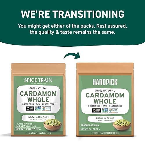 Vista 4 de SPICE TRAIN - Vainas de cardamomo verde orgánico de la India (3.53 onzas), de 5/16 pulgadas de largo, elaichi, rico en vitamina A y antioxidantes