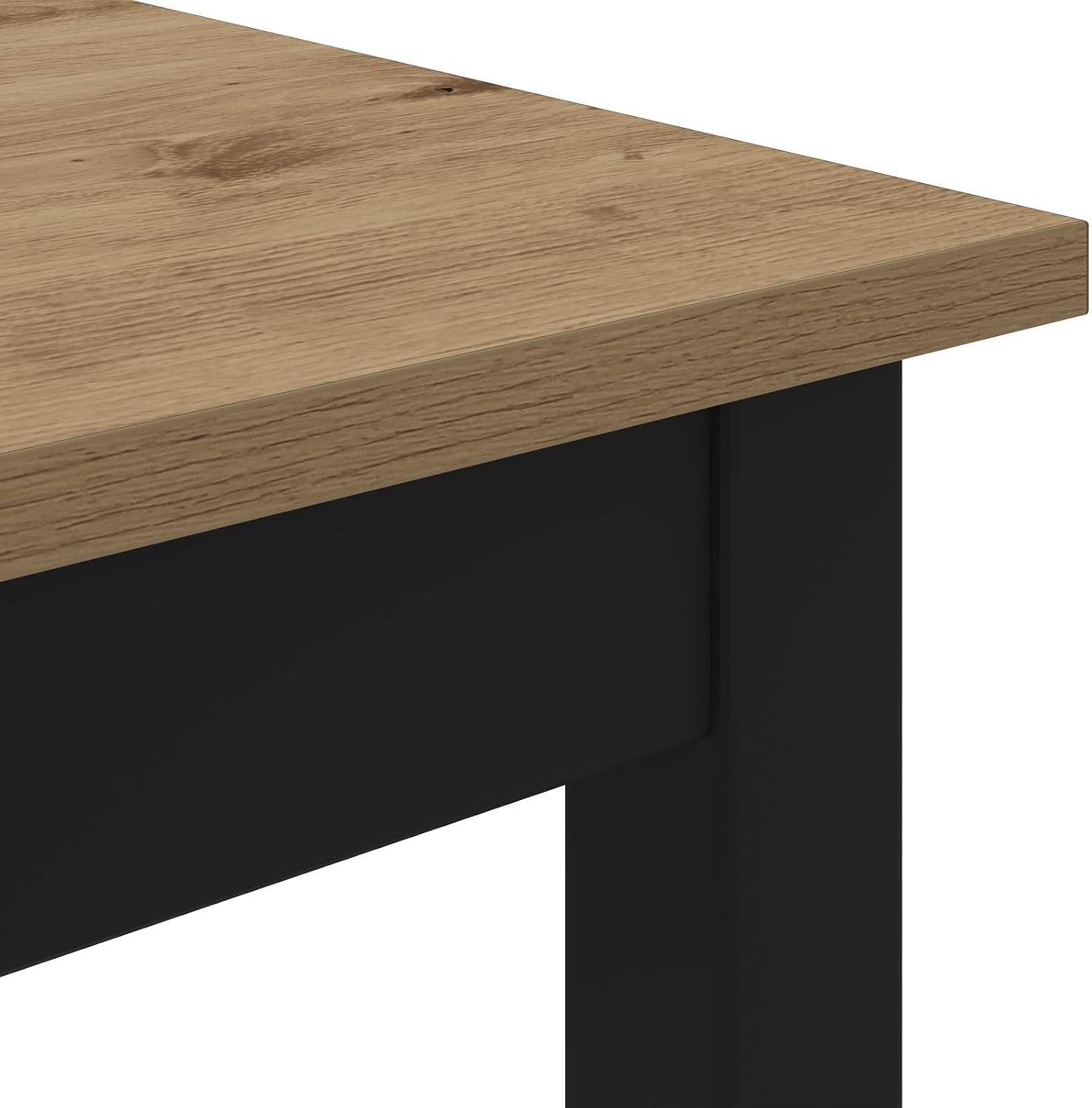 Close-up of the engineered wood tabletop edge