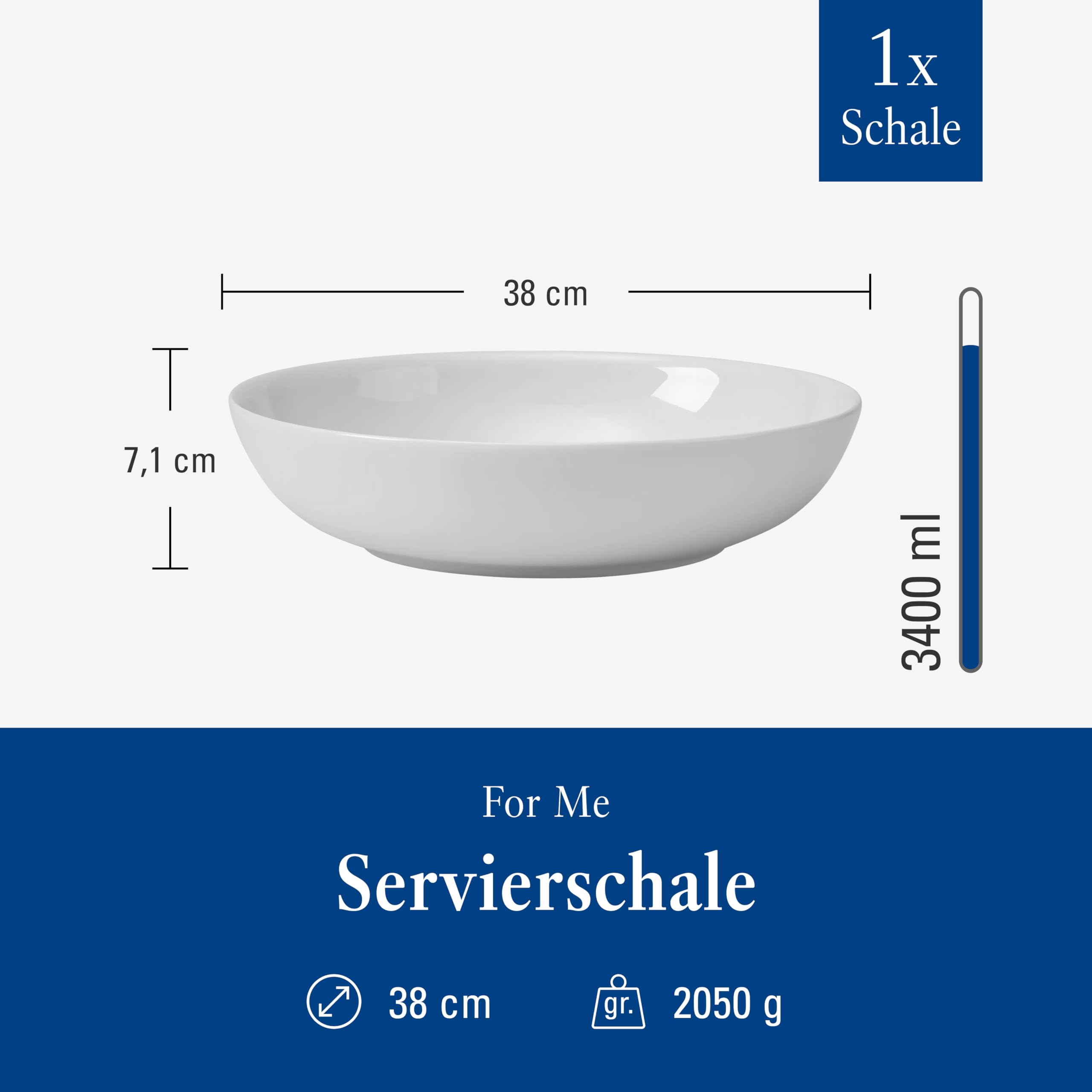Villeroy & Boch - For Me Servierschüssel Weiß, Spülmaschinenfest, Mikrowellensicher, Schüssel, Schale, Groß, Salatschüssel, Premium Porzellan