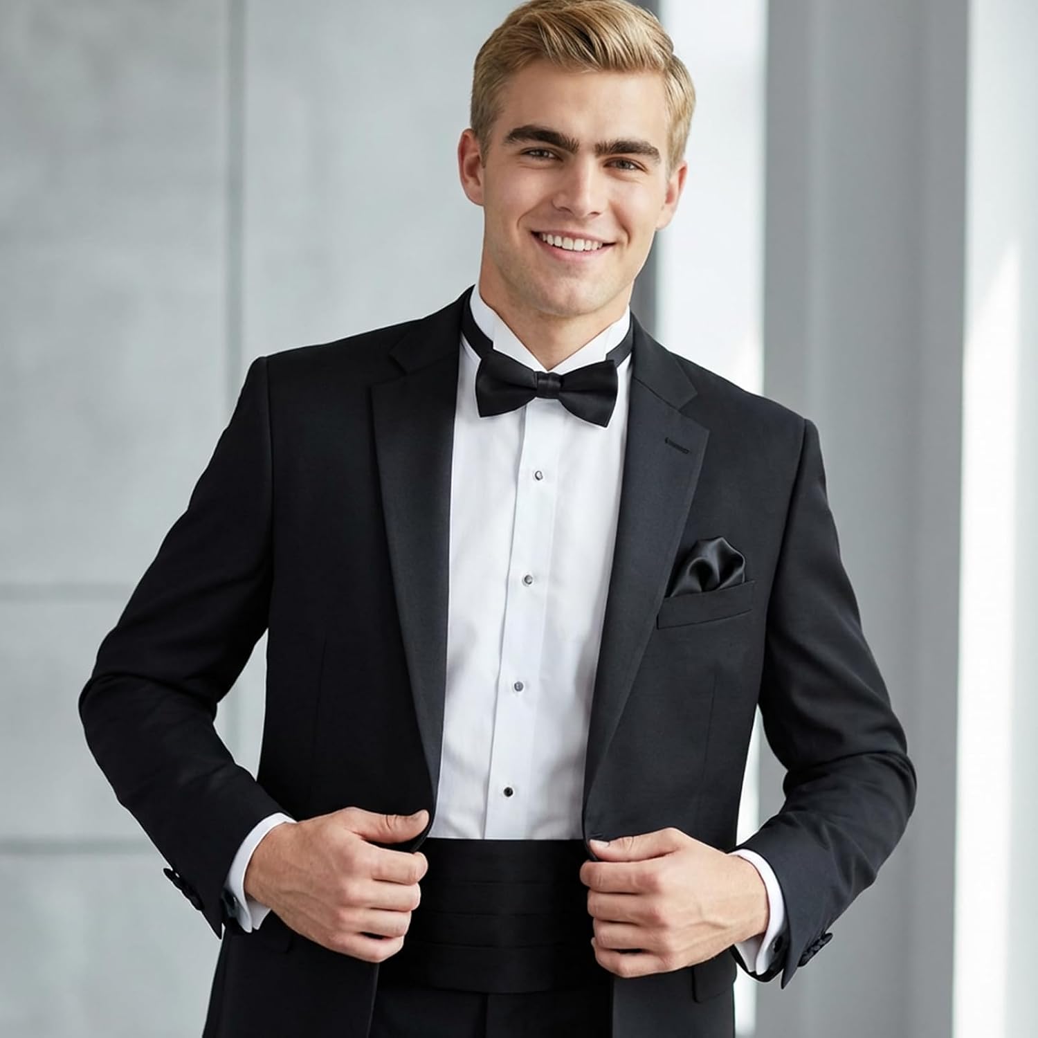 Black Cumberbund Men, Cummerbund with Adjustable Band for Men, Weddings, Proms and Formal Events (Black, 34 Inch)