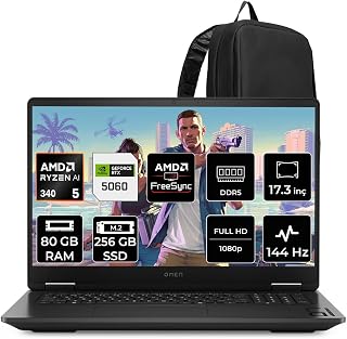 Hp Omen 17 Amd Ryzen Aı 5 340 Rtx 5060 8Gb 80Gb Ram 256Gb Ssd 17.3" Fhd 144Hz Freedos C2Ez7Eap343 Gaming Laptop + Per4 Çanta