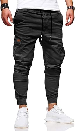 HUNGSON Mens Slim Fit Casual Cargo Pants with Drawstring Long Pants