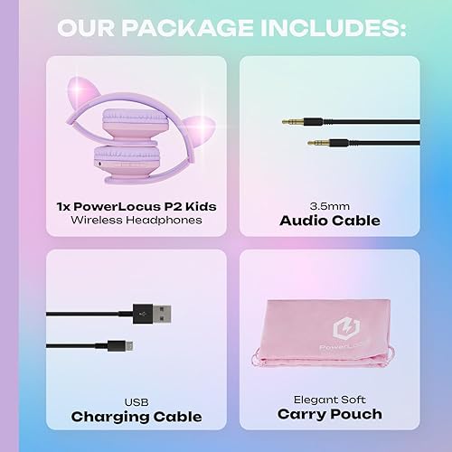 Miniatura 9 de PowerLocus - Auriculares para niños sobre la oreja, auriculares inalámbricos Bluetooth para niños, con micrófono, volumen limitado seguro de 85 dB,