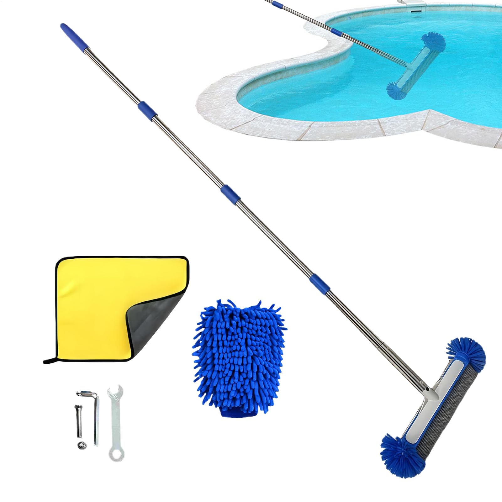 Cepillo para Piscina Limpiador de Piscina con Mango Desmontable | Mango de Aluminio para Cepillo Limpiador Para Paredes, Suelos, Azulejos, Spa, , Cocina, Gimnasio, Interior y Exterior