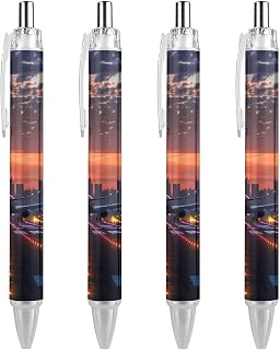 Beautiful Airport Night Landscape Airplane Ballpoint Pen Retractable Ball Pen Work Pen Rolling Ball Pens for Office School Supplies