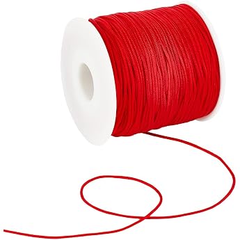 SUNNYCLUE 100 Yards/91 m Red Nylon Cord 1 mm Bead Thread Satin Rattail Macrame Trim Knitting/Sewing Wire Rope with Spool for Jewellery Making Friendship Bracelets Necklaces DIY Accessories