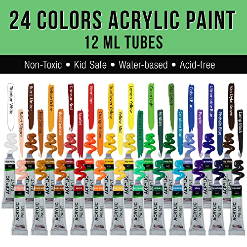 U.s. Art Supply 50-Piece Complete Artist Painting And Drawing Set In Wood Storage Case - 24 Acrylic Paint Colors, 4 Brushes, 12 Colored & 2 Graphite Pencils, Painting Palette, Manikin - Kids, Students #TOP3