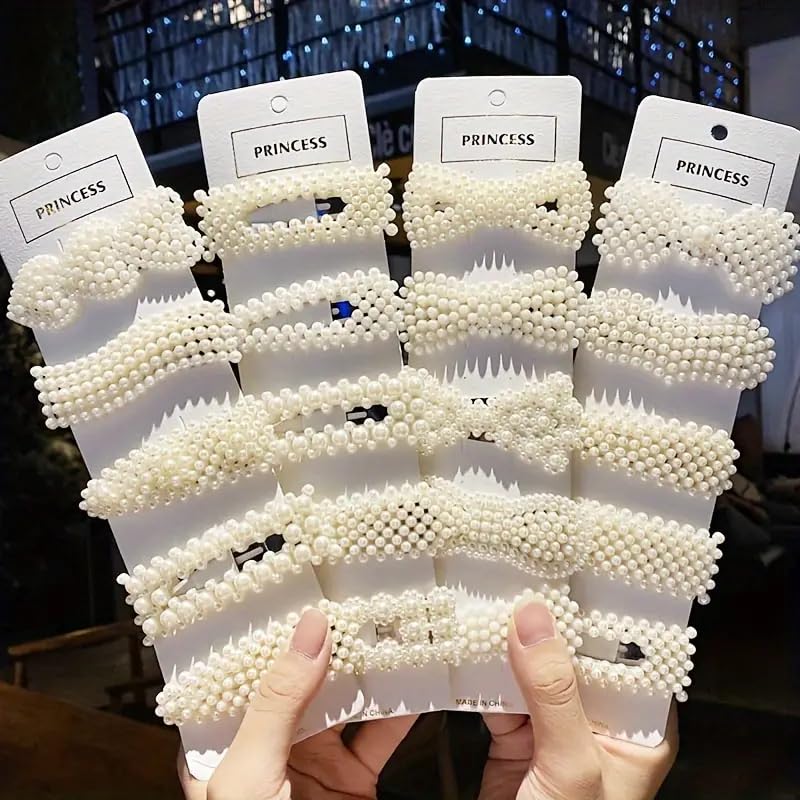 S-Sia Vendors-Good Purchase Good Care Faux Pearl White Hair Clips, 10pcs Cute & Elegant Hair Accessories for Girls & Women