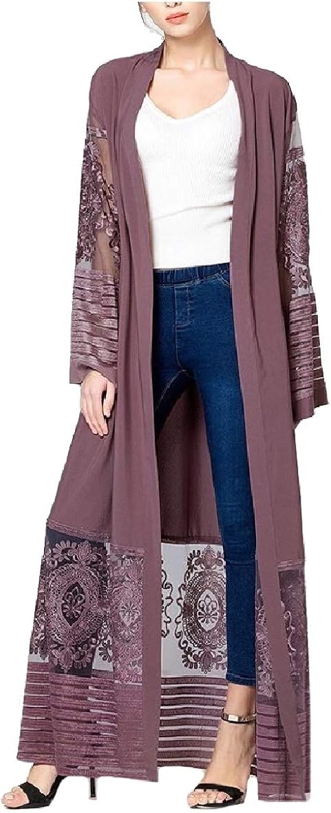 Abetteric Womens Embroidered Dubai Style Cardi Robe Muslim Dresses Abaya
