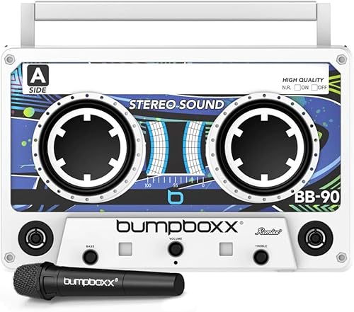 Bumpboxx Remixx Retro Bluetooth Boombox  Altavoz portátil estilo casete con sonido de alta fidelidad y micrófono inalámbrico  White Frost (renovado)