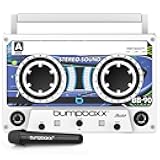 Bumpboxx Remixx Retro Bluetooth Boombox | Portable Cassette-Style Speaker with High-Fidelity Sound & Wireless Mic | White Frost